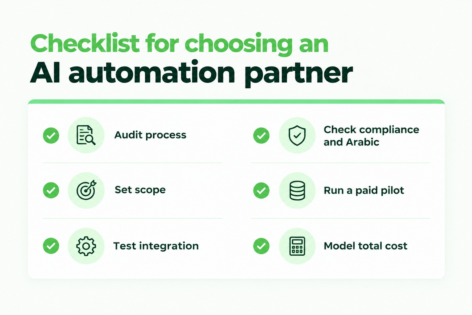 Checklist for choosing an AI automation partner in Dubai UAE